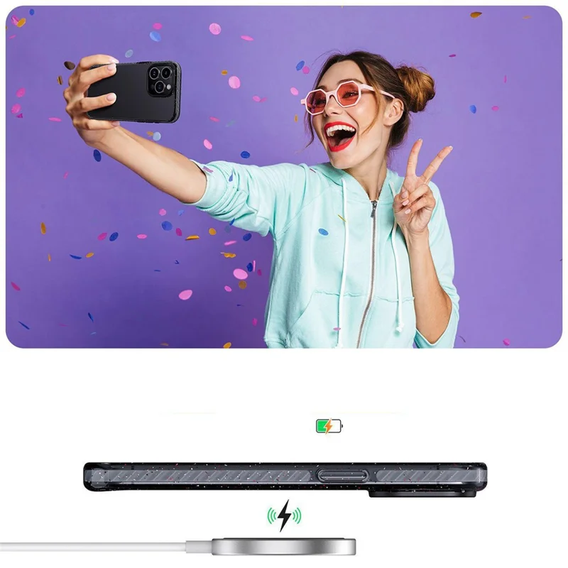 For iPhone 15 Pro Max Cell Phone Case Glitter Powder Edge Anti-scratch TPU+PC Cover - Purple