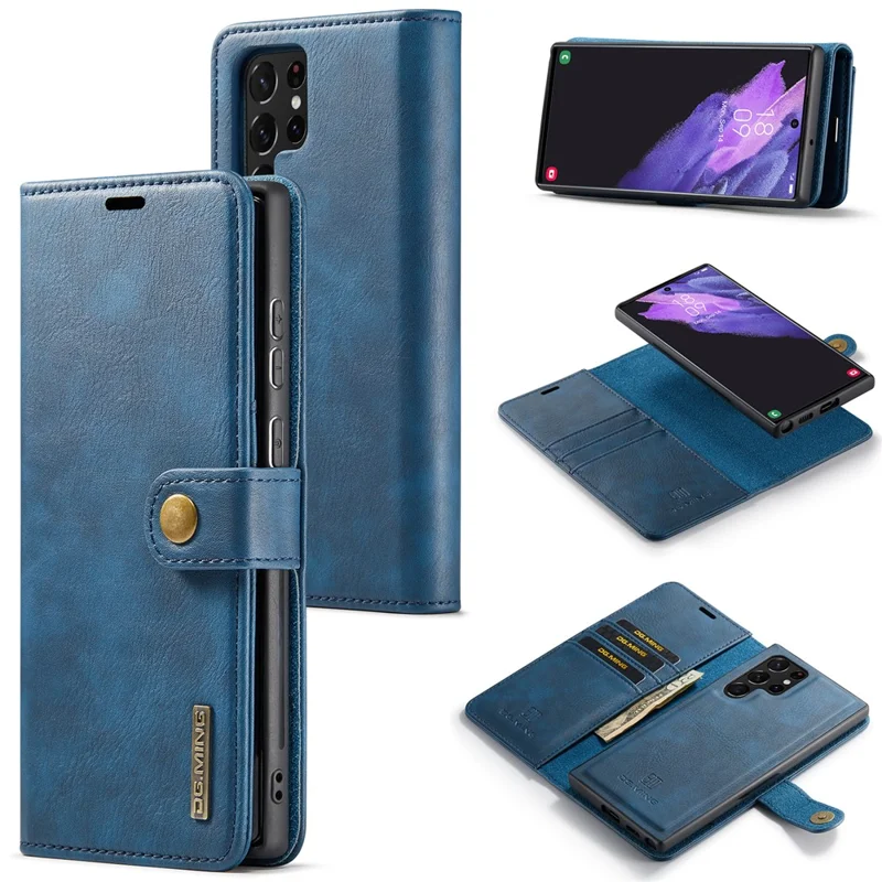 DG.MING for Samsung Galaxy S24 Ultra Case Detachable Split Leather Cover with Stand Wallet - Blue