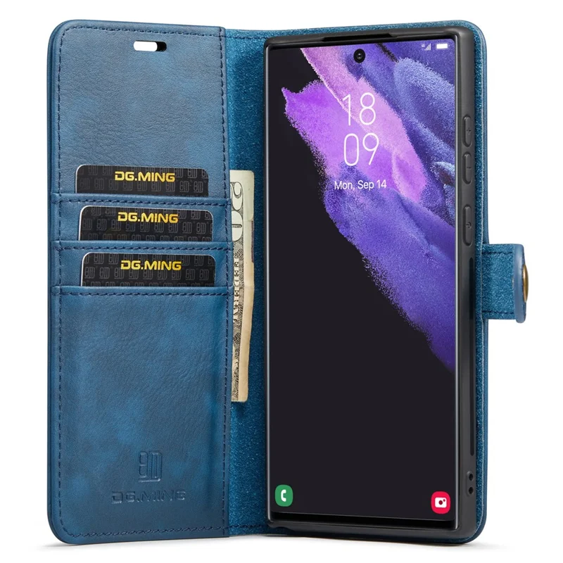 DG.MING for Samsung Galaxy S24 Ultra Case Detachable Split Leather Cover with Stand Wallet - Blue