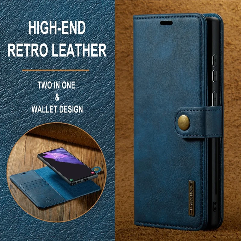 DG.MING for Samsung Galaxy S24 Ultra Case Detachable Split Leather Cover with Stand Wallet - Blue