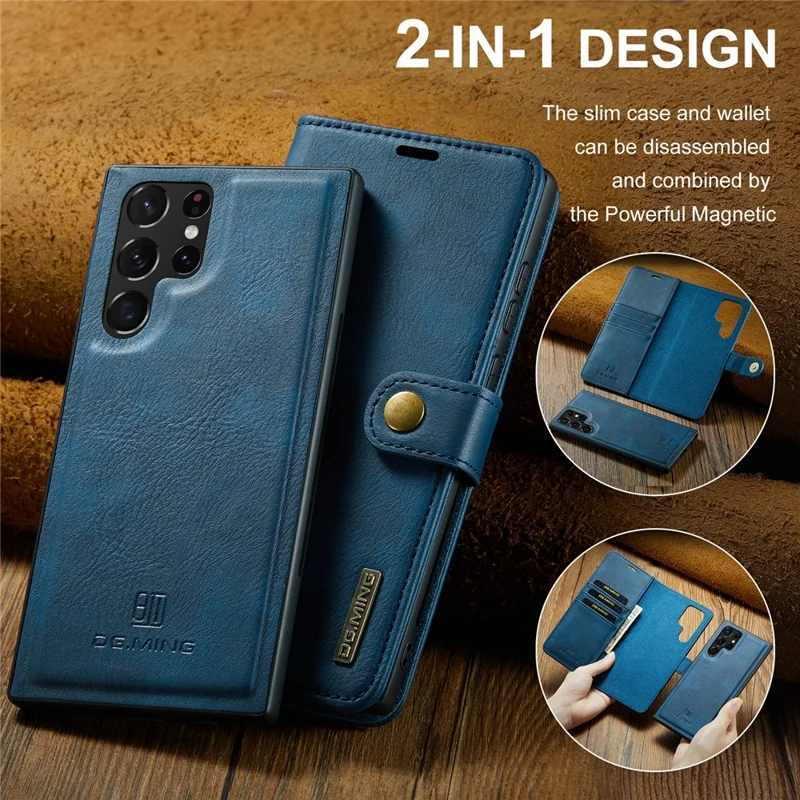 DG.MING for Samsung Galaxy S24 Ultra Case Detachable Split Leather Cover with Stand Wallet - Blue