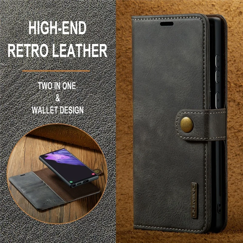 DG.MING для чехла Samsung Galaxy S24 Ultra Отсоединяемый чехол с раздвижной кожаной обложкой и подставкой - серый