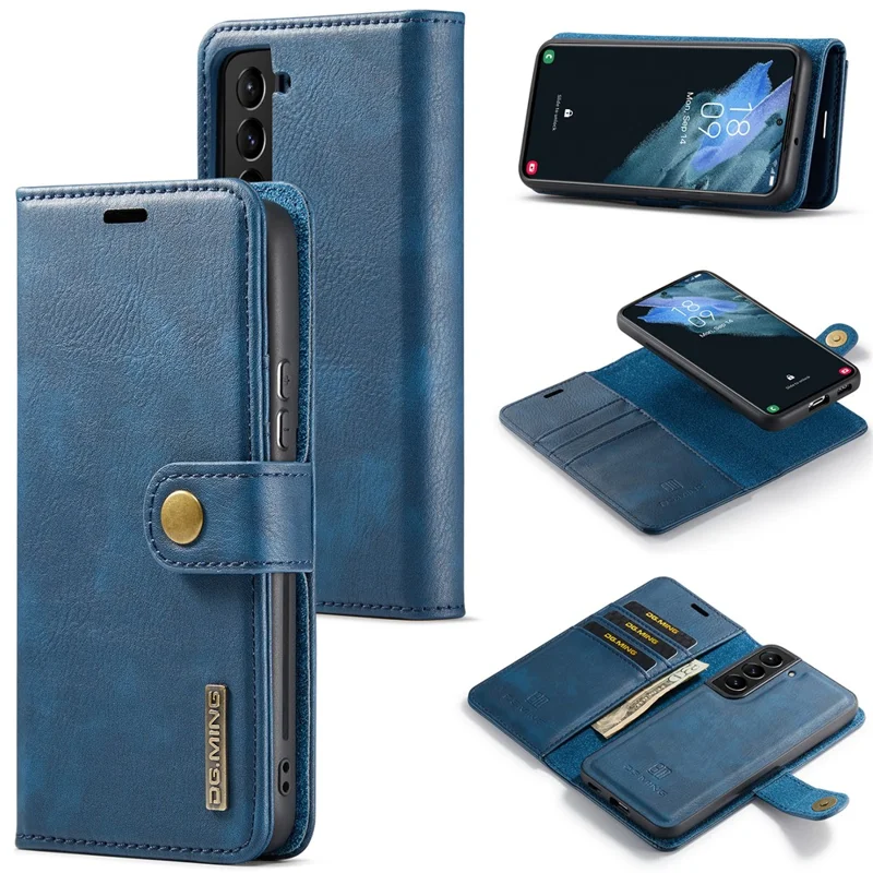DG.MING for Samsung Galaxy S24+ Case Split Leather Wallet Detachable Phone Cover - Blue