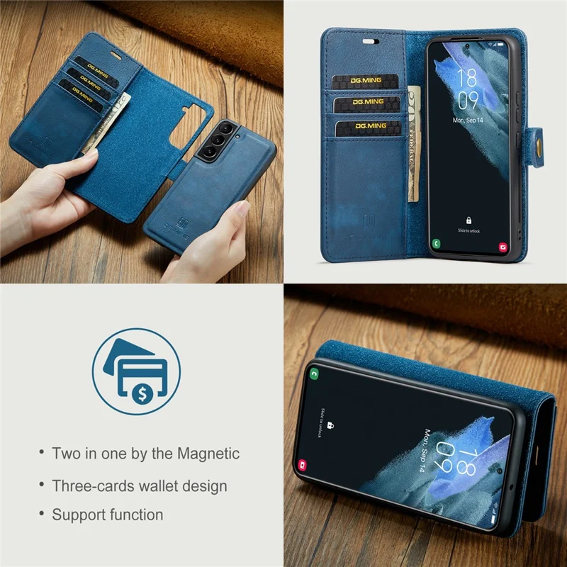DG.MING for Samsung Galaxy S24+ Case Split Leather Wallet Detachable Phone Cover - Blue