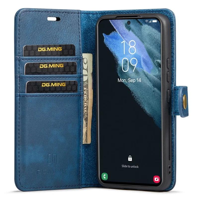 DG.MING for Samsung Galaxy S24+ Case Split Leather Wallet Detachable Phone Cover - Blue