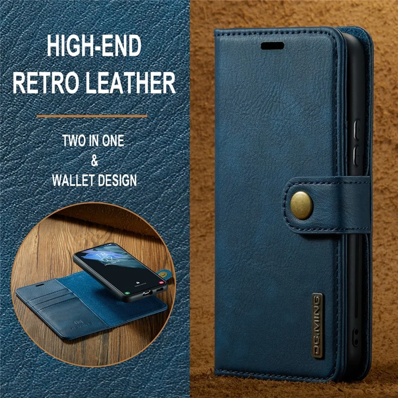 DG.MING for Samsung Galaxy S24+ Case Split Leather Wallet Detachable Phone Cover - Blue