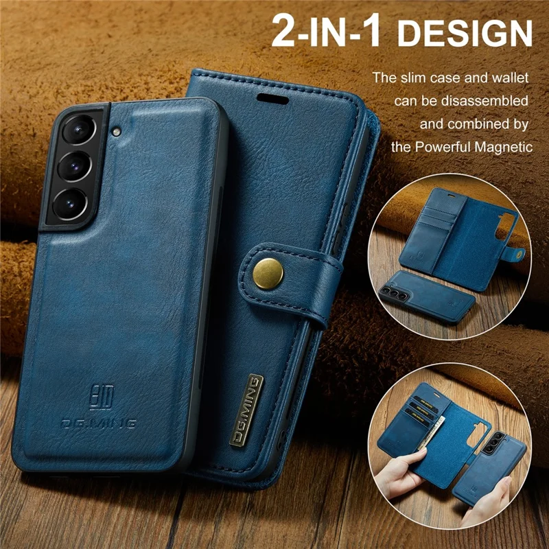 DG.MING for Samsung Galaxy S24+ Case Split Leather Wallet Detachable Phone Cover - Blue