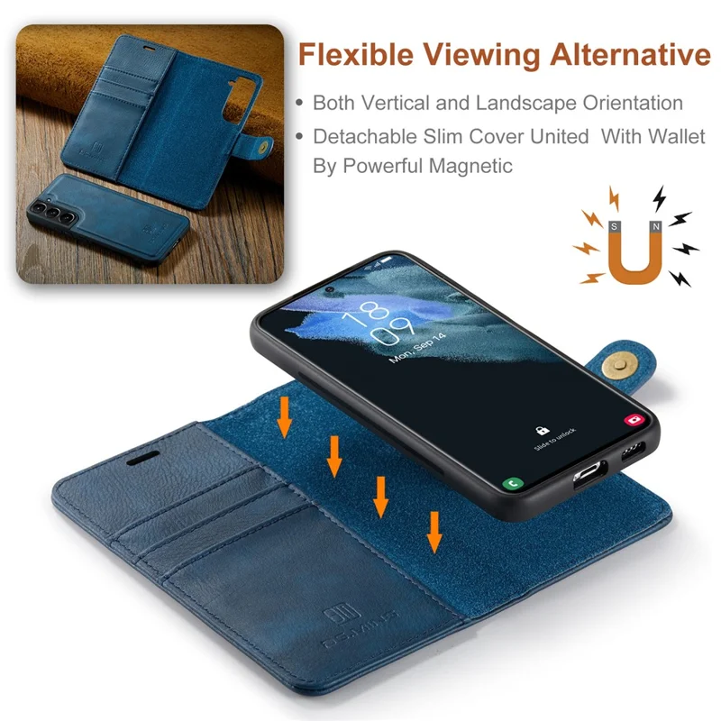 DG.MING for Samsung Galaxy S24+ Case Split Leather Wallet Detachable Phone Cover - Blue