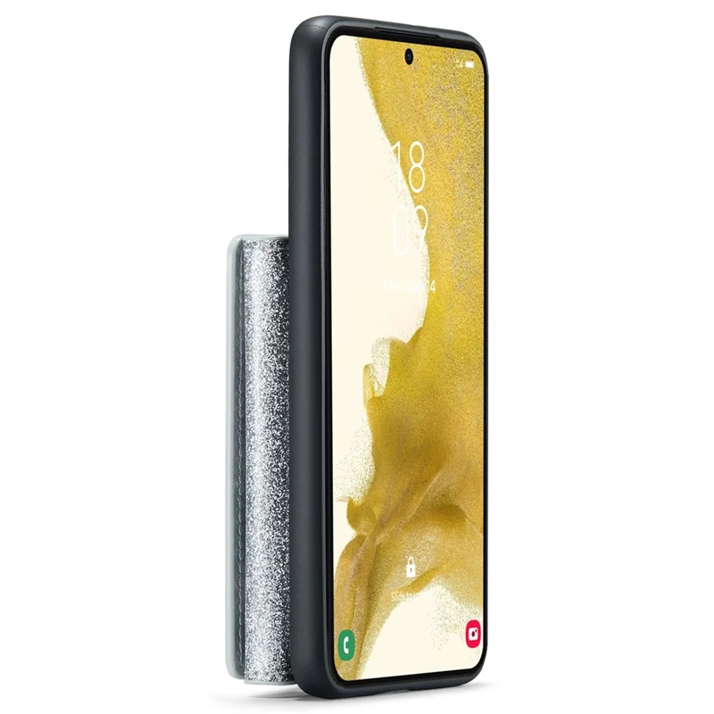 DG.MING M3 Series For Samsung Galaxy S24+ Case Glittery Kickstand Cover with Detachable Wallet - Silver