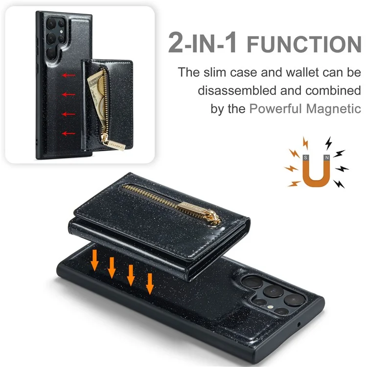DG.MING M3 Series For Samsung Galaxy S24 Ultra Case Detachable Wallet Phone Kickstand Cover - Black