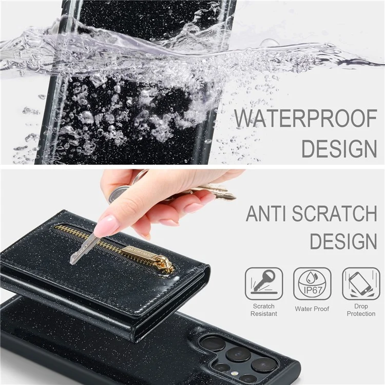 DG.MING M3 Series For Samsung Galaxy S24 Ultra Case Detachable Wallet Phone Kickstand Cover - Black