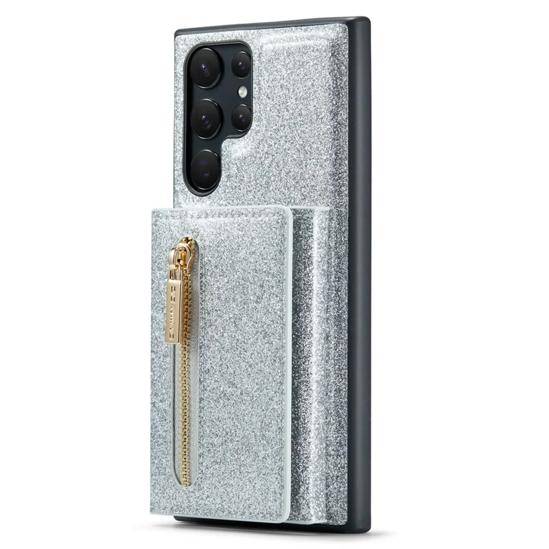 DG.MING M3 Series For Samsung Galaxy S24 Ultra Case Detachable Wallet Phone Kickstand Cover - Silver