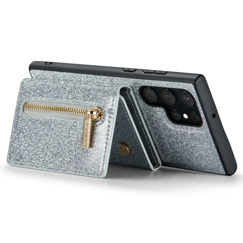 DG.MING M3 Series For Samsung Galaxy S24 Ultra Case Detachable Wallet Phone Kickstand Cover - Silver