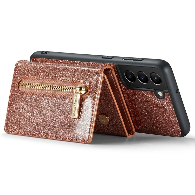 DG.MING M3 Series For Samsung Galaxy S24 Kickstand Case Detachable Wallet Glitter Phone Cover - Rose Gold
