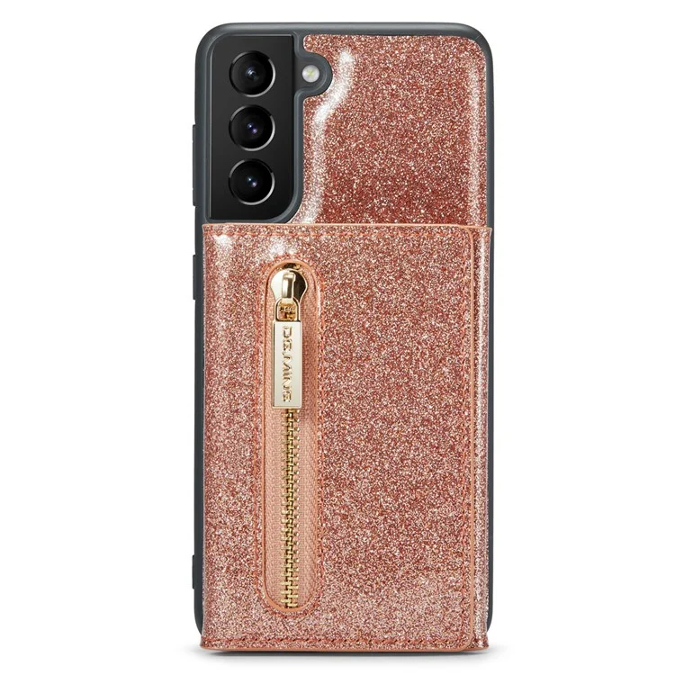 DG.MING M3 Series For Samsung Galaxy S24 Kickstand Case Detachable Wallet Glitter Phone Cover - Rose Gold