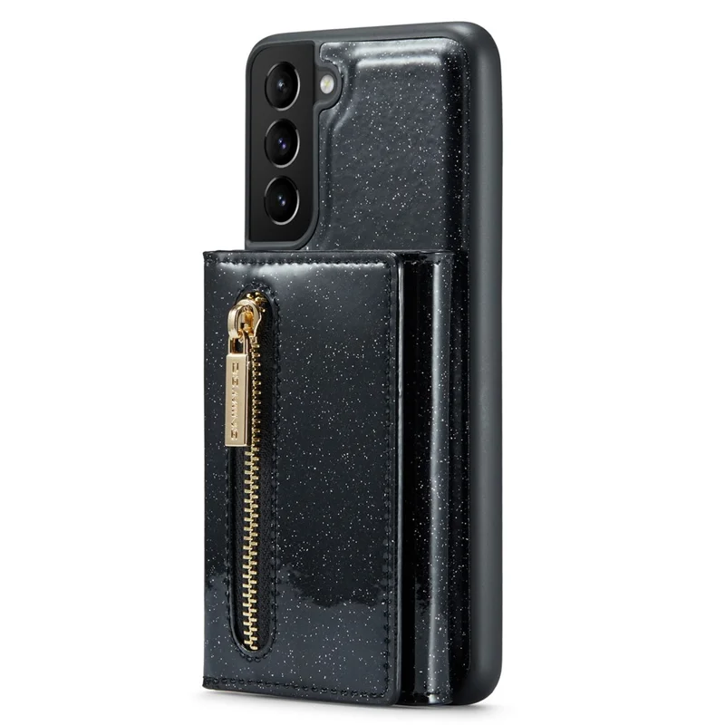 DG.MING M3 Series For Samsung Galaxy S24 Kickstand Case Detachable Wallet Glitter Phone Cover - Black