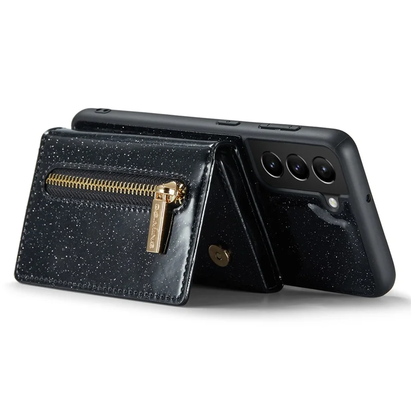 DG.MING M3 Series For Samsung Galaxy S24 Kickstand Case Detachable Wallet Glitter Phone Cover - Black