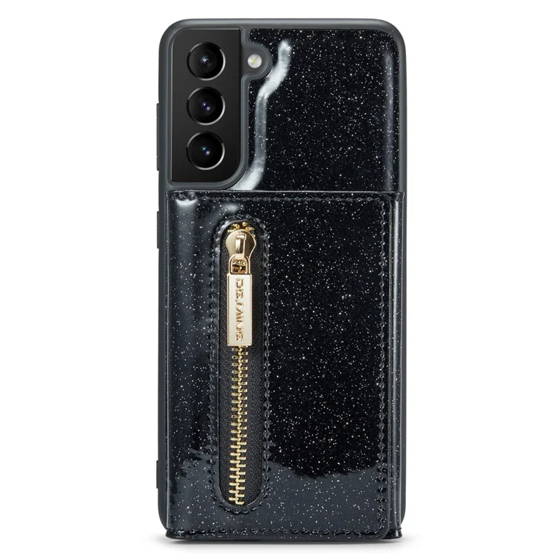 DG.MING M3 Series For Samsung Galaxy S24 Kickstand Case Detachable Wallet Glitter Phone Cover - Black