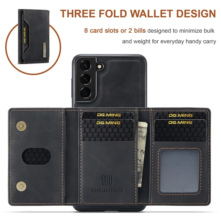 DG.MING M2 Series per Samsung Galaxy S24 Custodia Supporto Wallet Staccabile 2-in-1 Cover Telefonica - Nero