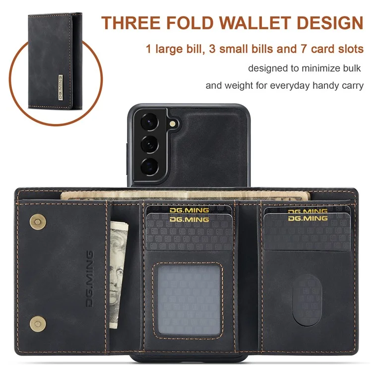 DG.MING M1 Series for Samsung Galaxy S24 Case Magnetic Wallet Kickstand Phone Cover - Black