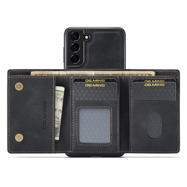 DG.MING M1 Series for Samsung Galaxy S24 Case Magnetic Wallet Kickstand Phone Cover - Black