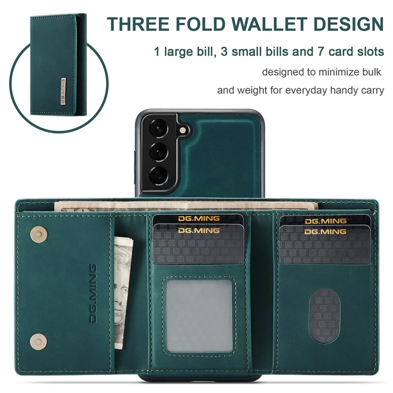 DG.MING M1 Series for Samsung Galaxy S24 Case Magnetic Wallet Kickstand Phone Cover - Green