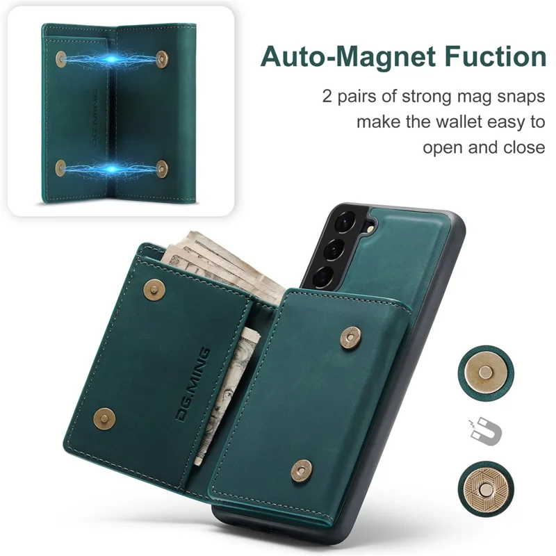 DG.MING M1 Series for Samsung Galaxy S24 Case Magnetic Wallet Kickstand Phone Cover - Green