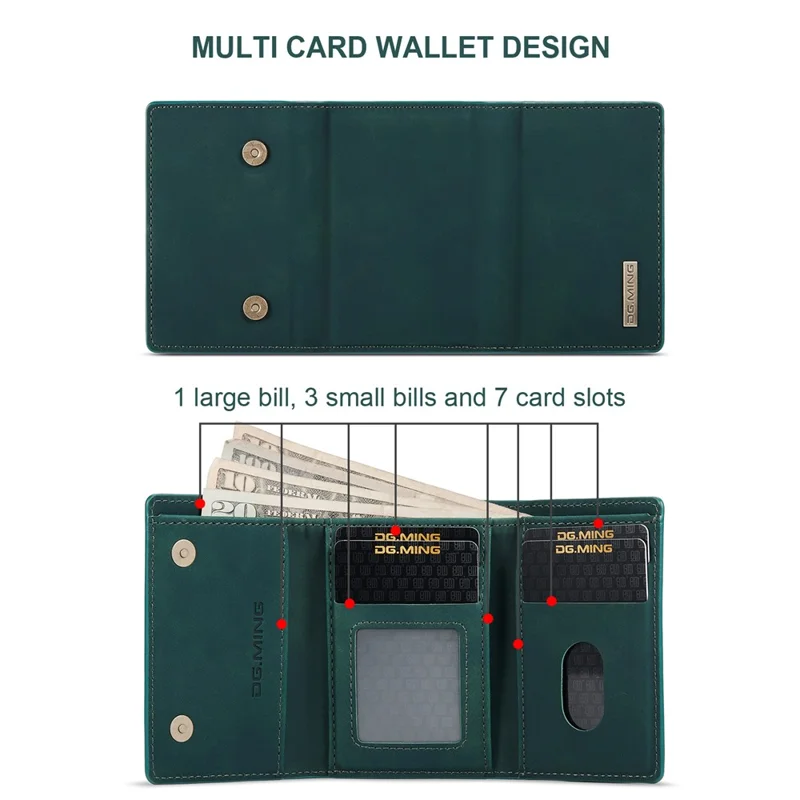 DG.MING M1 Series for Samsung Galaxy S24 Case Magnetic Wallet Kickstand Phone Cover - Green