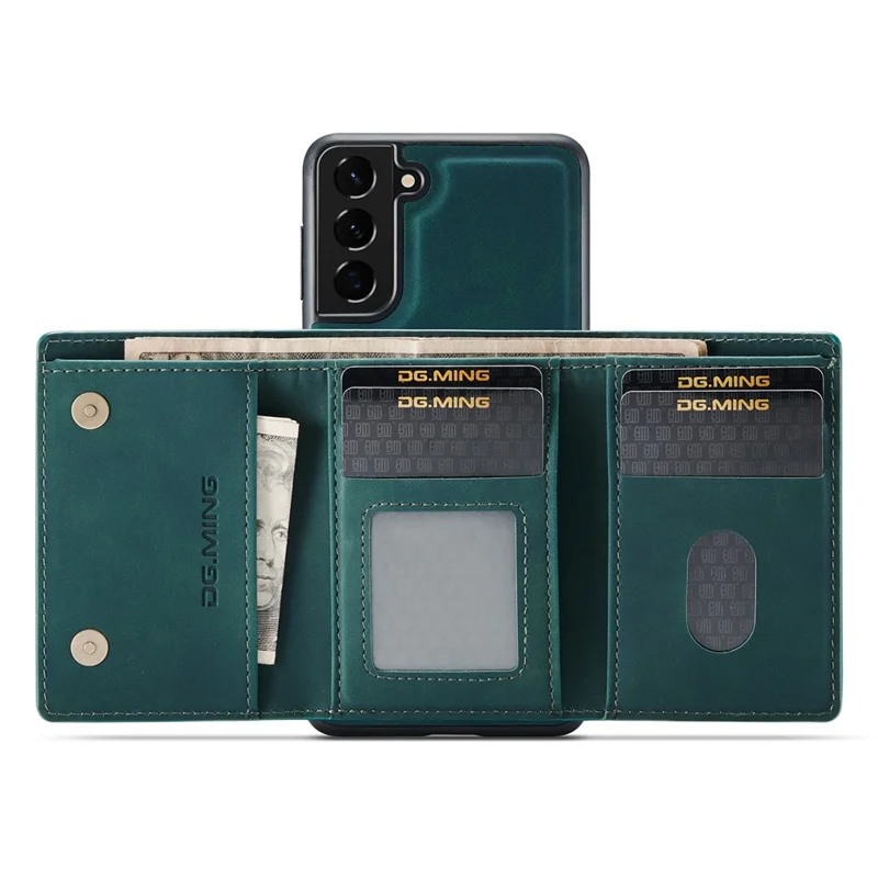 DG.MING M1 Series for Samsung Galaxy S24 Case Magnetic Wallet Kickstand Phone Cover - Green