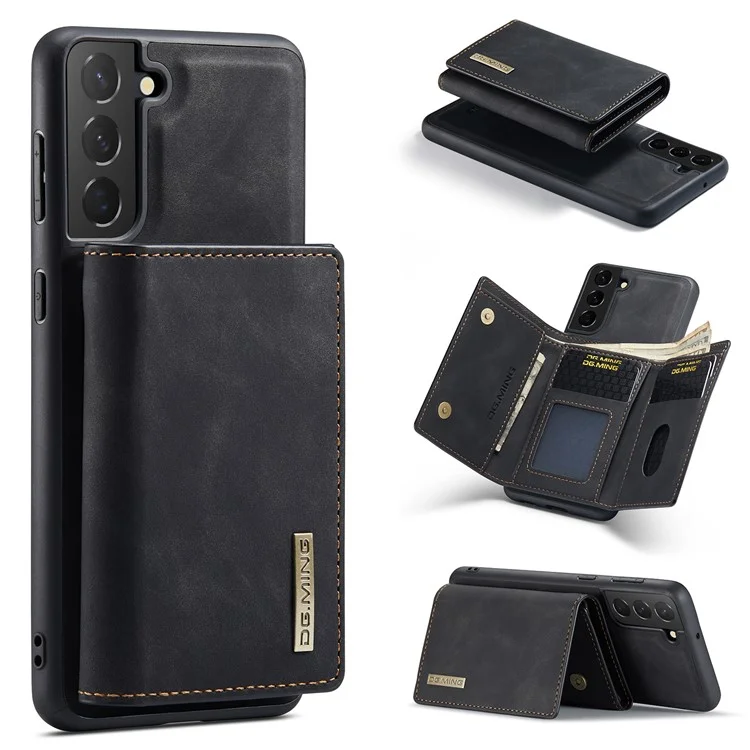 DG.MING M1 Series for Samsung Galaxy S24+ Case Magnetic Wallet Leather Coated PC+TPU Cover - Black