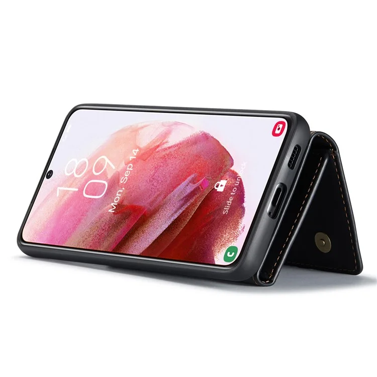 DG.MING M1 Series for Samsung Galaxy S24+ Case Magnetic Wallet Leather Coated PC+TPU Cover - Black