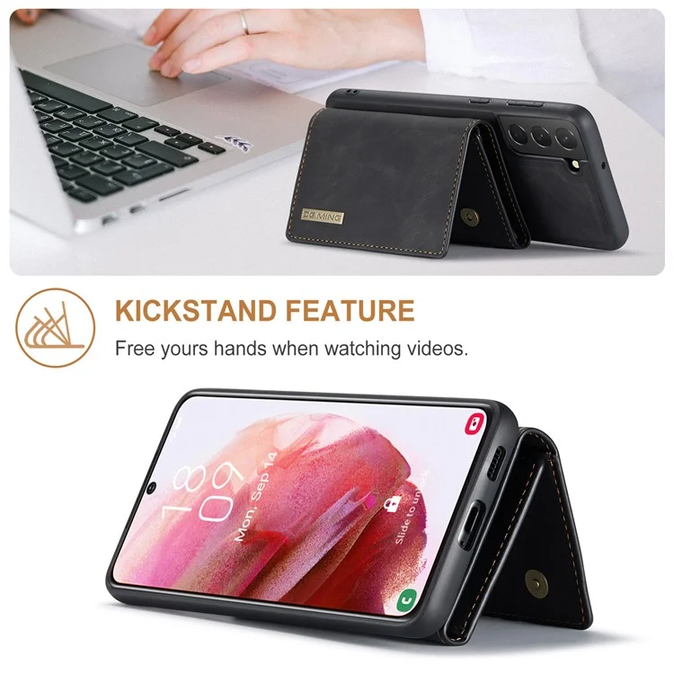 DG.MING M1 Series for Samsung Galaxy S24+ Case Magnetic Wallet Leather Coated PC+TPU Cover - Black