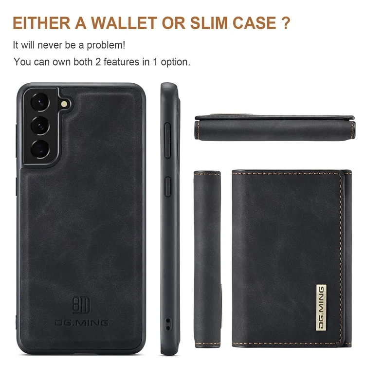 DG.MING M1 Series for Samsung Galaxy S24+ Case Magnetic Wallet Leather Coated PC+TPU Cover - Black