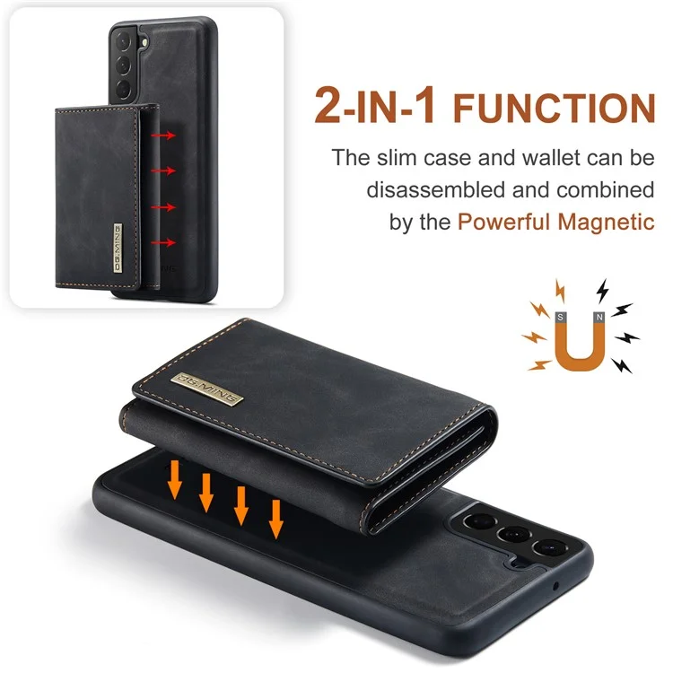 DG.MING M1 Series for Samsung Galaxy S24+ Case Magnetic Wallet Leather Coated PC+TPU Cover - Black