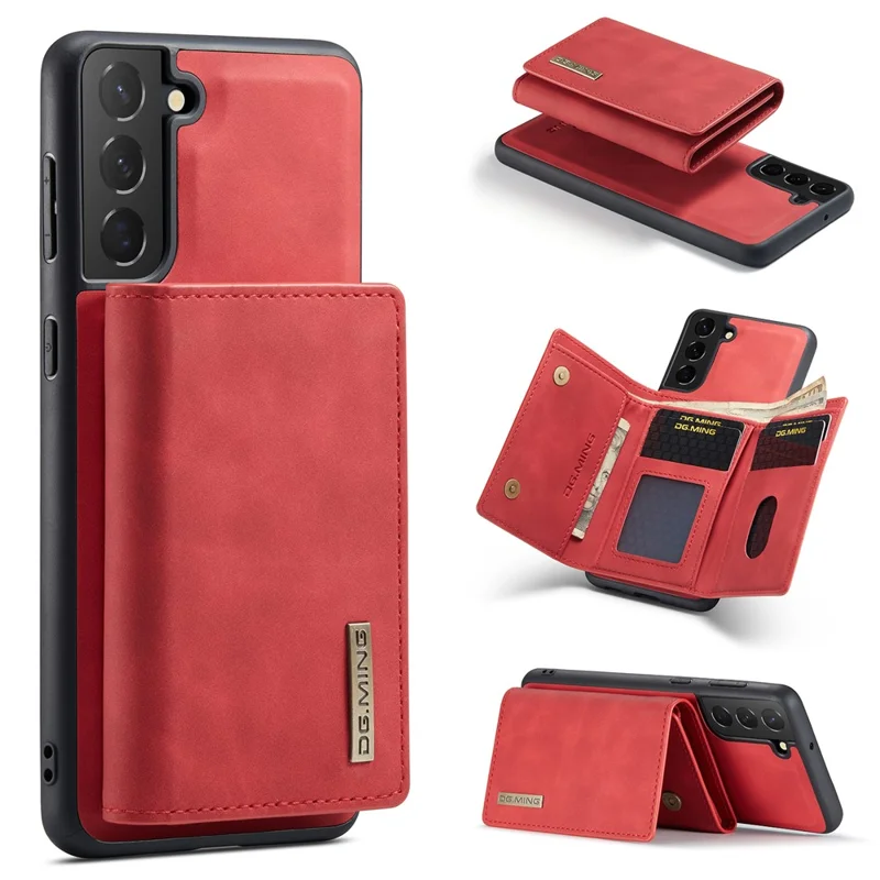 DG.MING M1 Series for Samsung Galaxy S24+ Case Magnetic Wallet Leather Coated PC+TPU Cover - Red