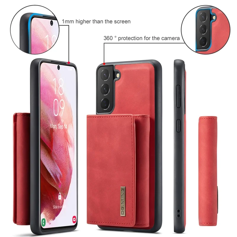 DG.MING M1 Series for Samsung Galaxy S24+ Case Magnetic Wallet Leather Coated PC+TPU Cover - Red