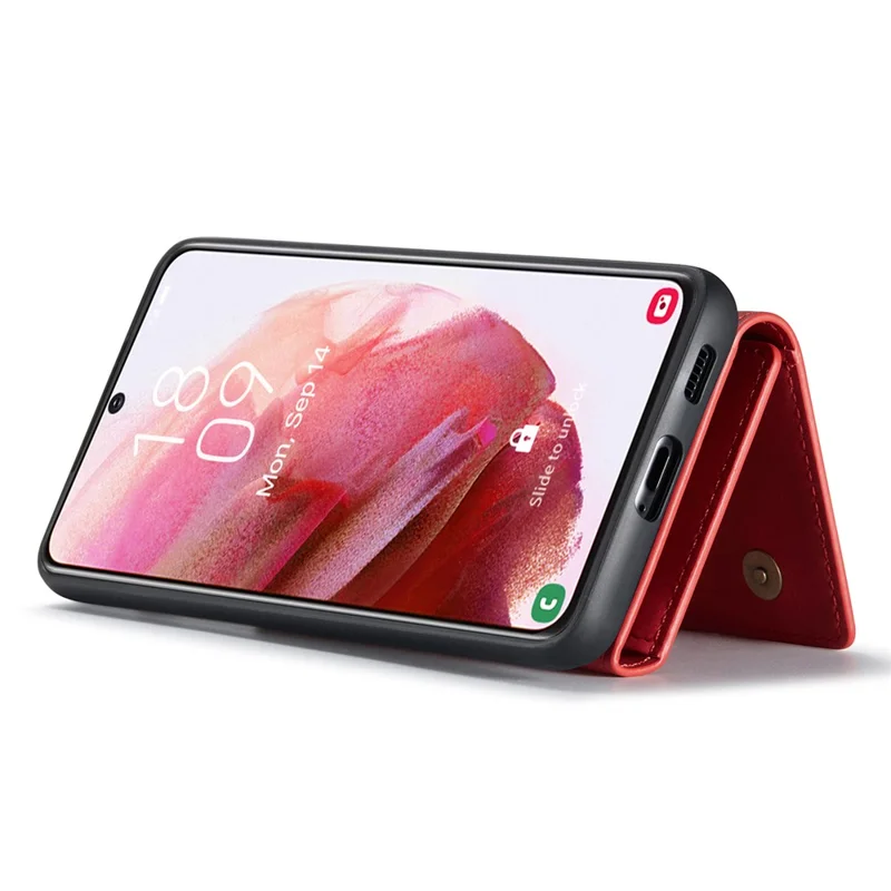 DG.MING M1 Series for Samsung Galaxy S24+ Case Magnetic Wallet Leather Coated PC+TPU Cover - Red