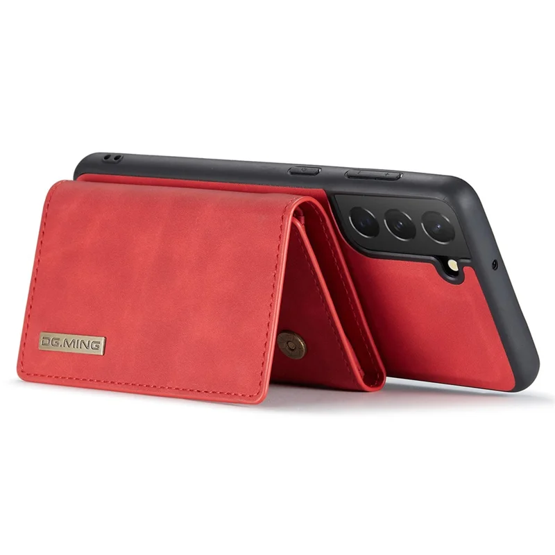 DG.MING M1 Series for Samsung Galaxy S24+ Case Magnetic Wallet Leather Coated PC+TPU Cover - Red