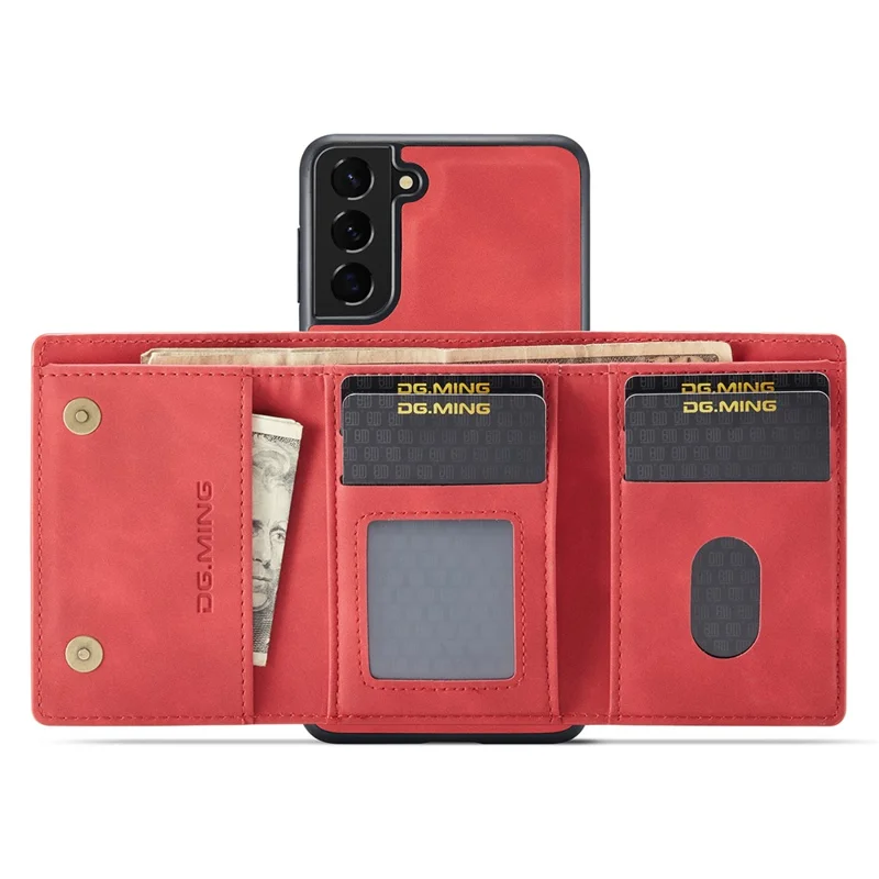 DG.MING M1 Series for Samsung Galaxy S24+ Case Magnetic Wallet Leather Coated PC+TPU Cover - Red