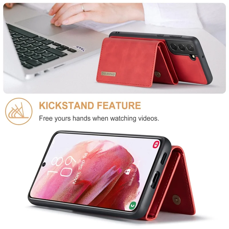 DG.MING M1 Series for Samsung Galaxy S24+ Case Magnetic Wallet Leather Coated PC+TPU Cover - Red