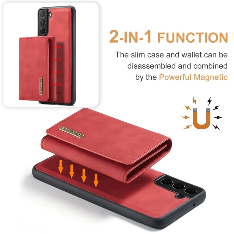 DG.MING M1 Series for Samsung Galaxy S24+ Case Magnetic Wallet Leather Coated PC+TPU Cover - Red