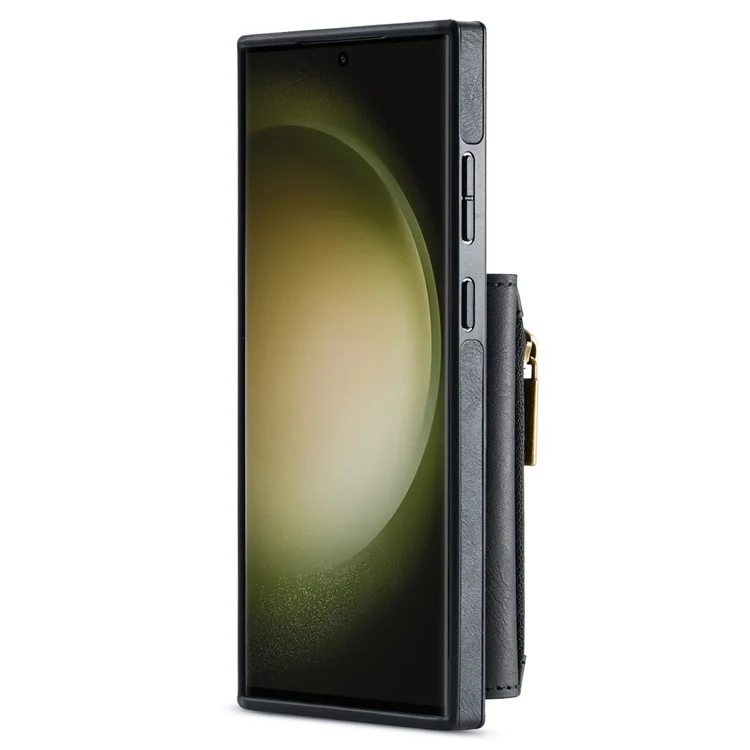 DG.MING M5 Series For Samsung Galaxy S23 Ultra Case Magnetic Zipper Wallet Phone Cover - Black