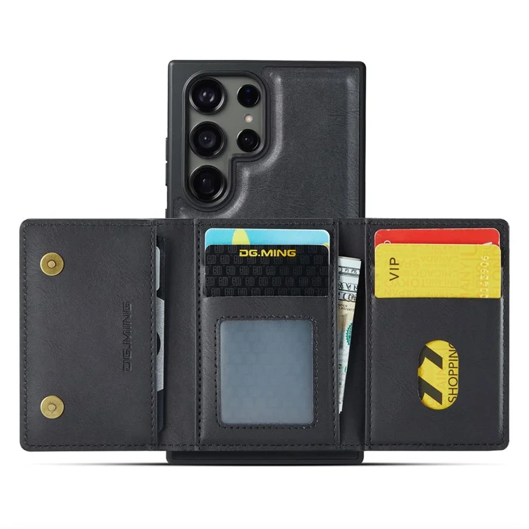 DG.MING M5 Series For Samsung Galaxy S23 Ultra Case Magnetic Zipper Wallet Phone Cover - Black
