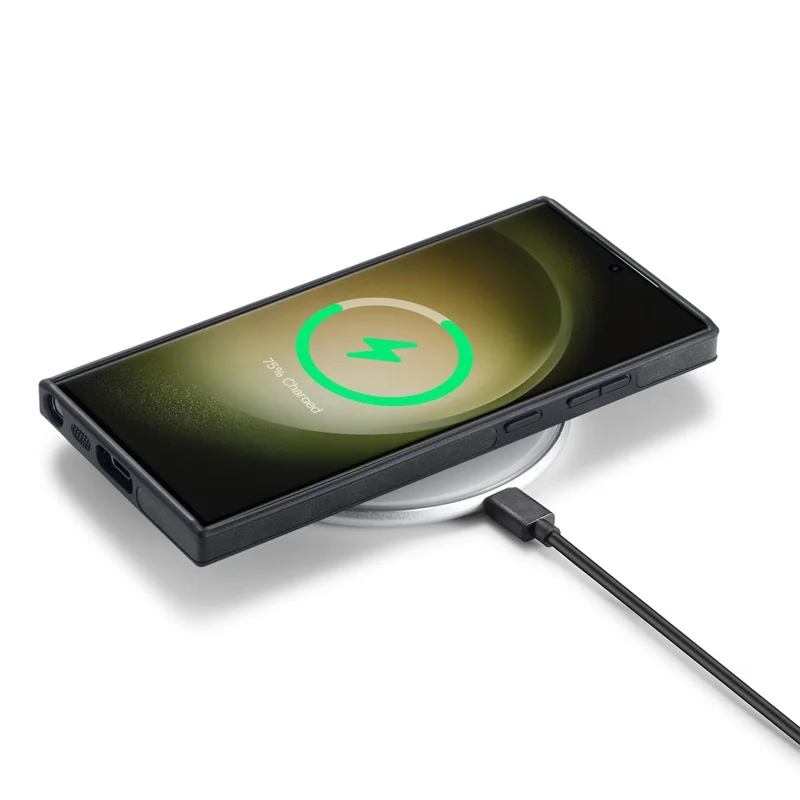 DG.MING Para Samsung Galaxy S23 Ultra Case PU Leather+PC+TPU Phone Cover - Preto