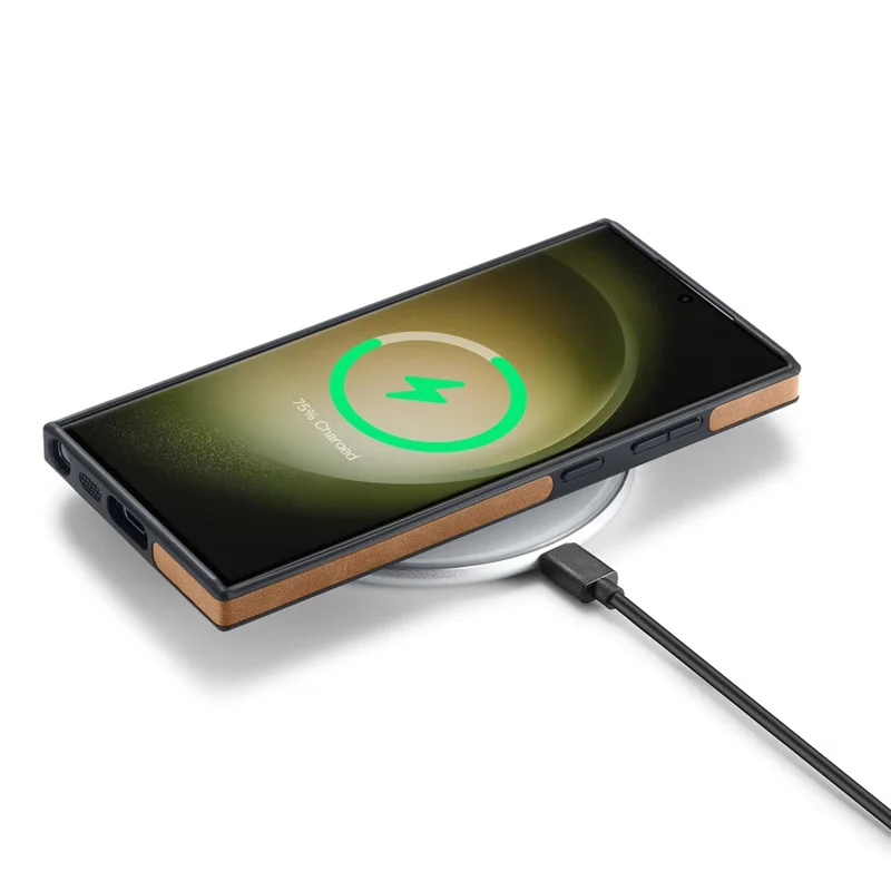 DG.MING For Samsung Galaxy S23 Ultra Case PU Leather+PC+TPU Phone Cover - Brown