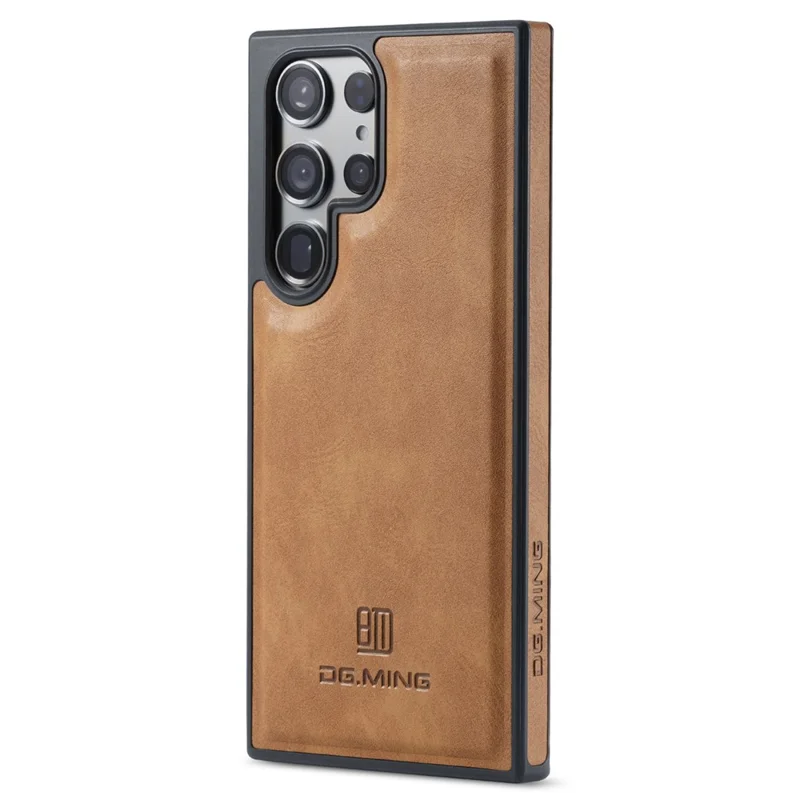 DG.MING For Samsung Galaxy S23 Ultra Case PU Leather+PC+TPU Phone Cover - Brown