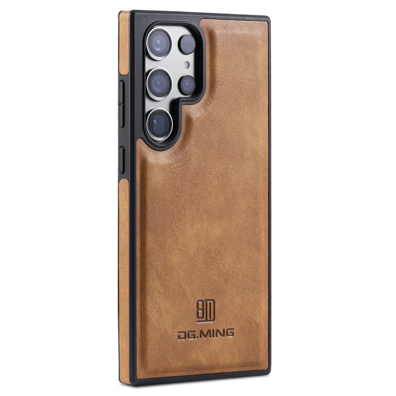 DG.MING For Samsung Galaxy S23 Ultra Case PU Leather+PC+TPU Phone Cover - Brown
