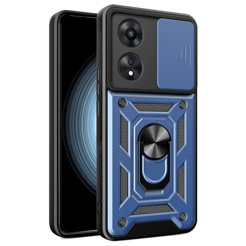 For Oppo A58 4G Case Slide Lens Cover PC+TPU Kickstand Cover - Blue