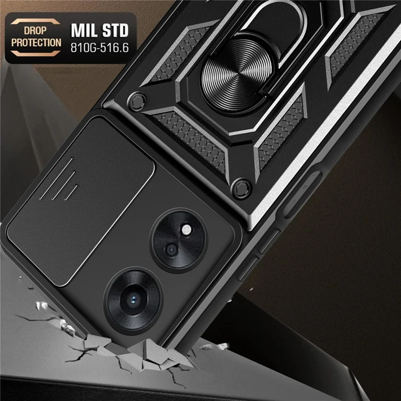 For Oppo A58 4G Case Slide Lens Cover PC+TPU Kickstand Cover - Blue