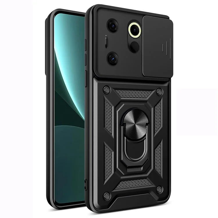 Für TECNO Camon 20 Premier 5G-Hülle Slide Lens Protection Kickstand Handyhülle - Schwarz
